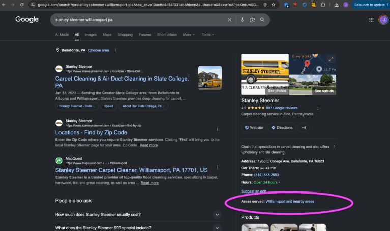 service based knowledge panel example